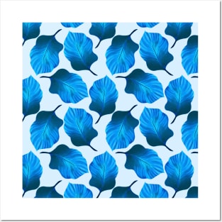 Tropical Leaves Pattern in Blue Posters and Art